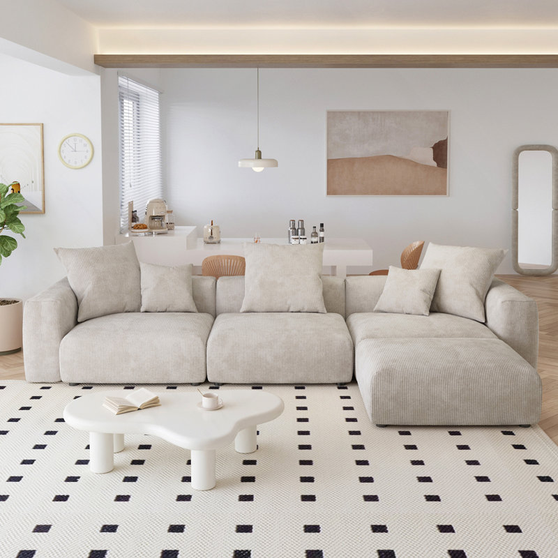 Canapé modulaire en L 4 places Modern Modern, Velours côtelé beige