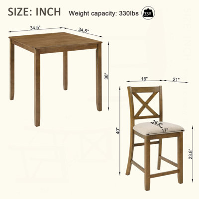 Ensemble de salle à manger 5 pièces à hauteur de comptoir - table carrée et 4 chaises à dossier en X, structure en bois massif, surface imperméable, assemblage facile - parfait pour les petits espaces, la cuisine, un appartement ou un coin-repas