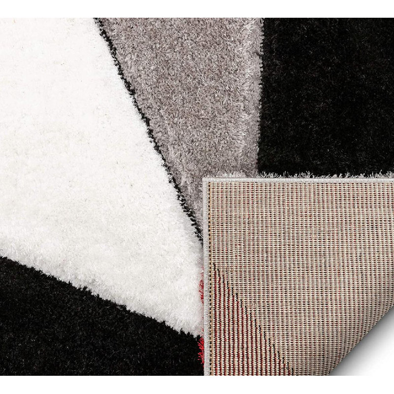 Tapis à poils longs à texture moderne et géométrique | Rouge, Tapis de couloir 2 pi 7 po x 9 pi 10 po