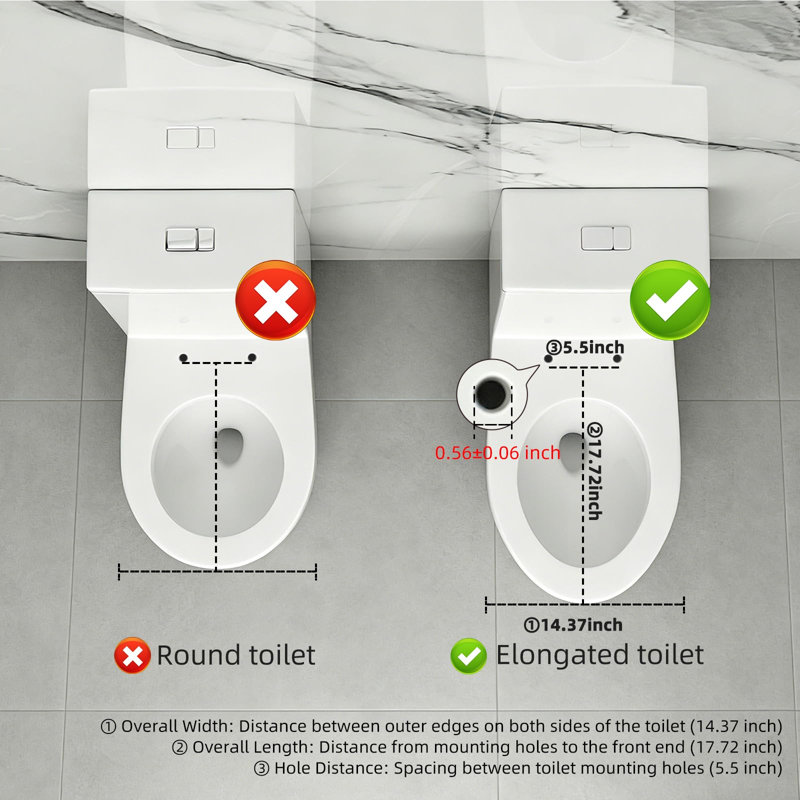 Siège de toilette allongé avec charnière à fermeture douce, housse de siège de toilette en PP blanc, 17,72 po x 14,37 po, silencieux et antidérapant avec 4 butoirs, facile à installer et à nettoyer pour les salles de bain standard