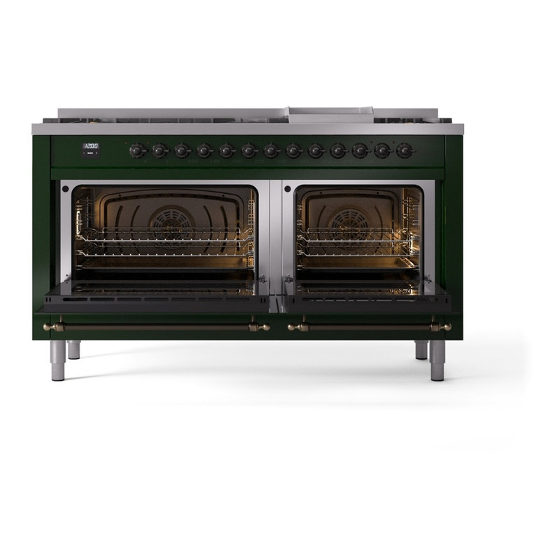 ILVE Nostalgie II Series 60 inch Dual Fuel Range with 9 Sealed Burners, Griddle (Glass Door), Liquid Propane