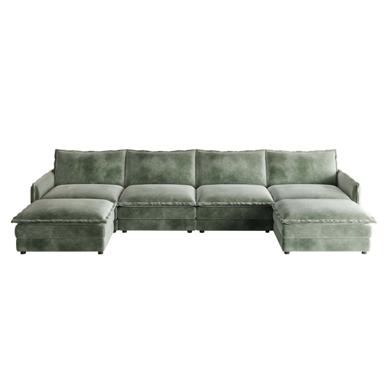 Canapé en tissu 2 places en velours côtelé Corduroy, Vert, H 33 po x l 142 po x P 58 po, 4