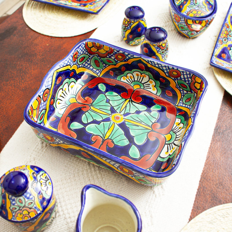 Casserole en céramique faite à la main Bungalow Bungalow Hidalgo Fiesta (47 onces), H 3,10 po x l 10,25 po x L 8,75 po