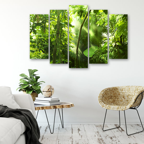 Union Rustic Forest Leaves Green - 5 Piece Wrapped Canvas Art Prints ...