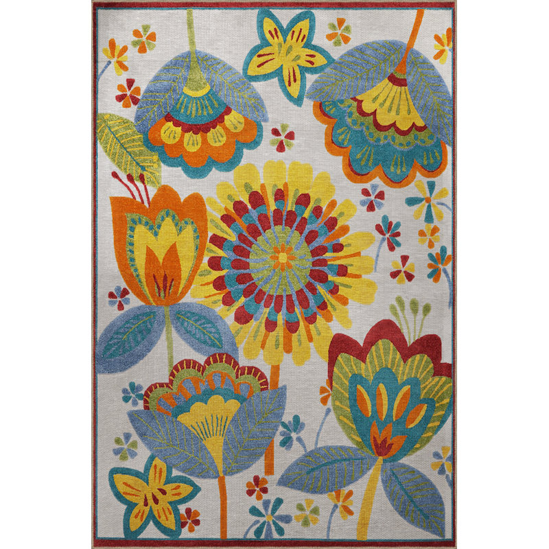 Multi-Colored Abstract Floral and Rose Patterned Modern Decorative Rug, Runner 3'3.37" x 9'10.11"