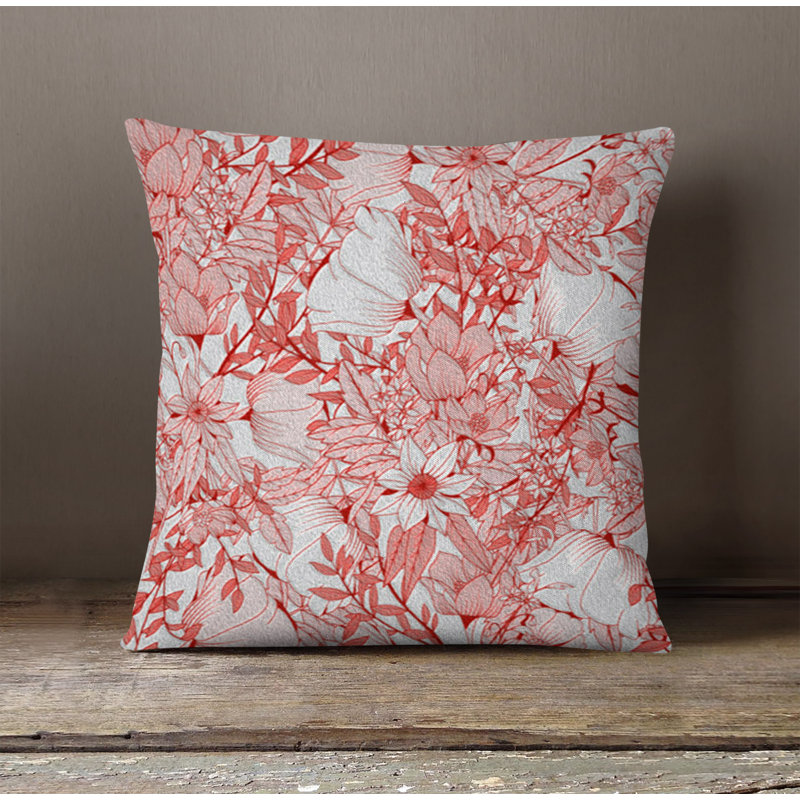 Throw Pillow With Insert, Pink Floral 1, 16"H x 16"W