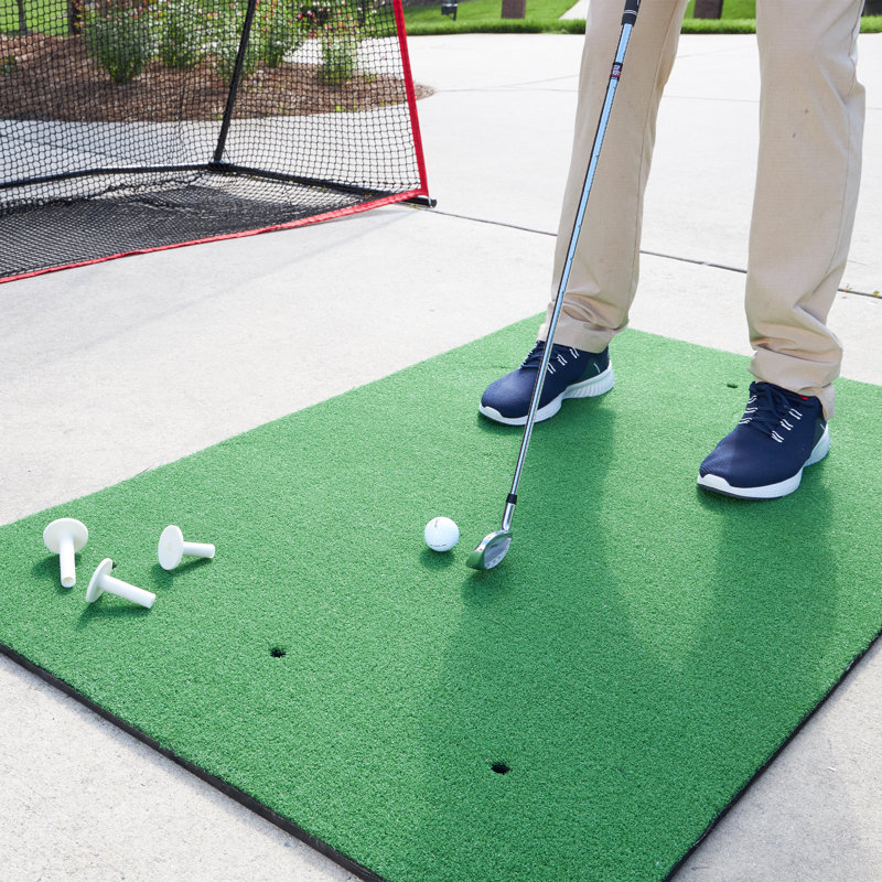 Golf Hitting Mat - 5x3-Foot Artificial Turf Training Mat with 3 Rubber Tees and 6 Teeing Positions - Outdoor or Indoor Golf Simulator by Wakeman