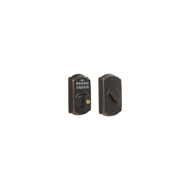 Schlage Keypad Deadbolt with Camelot Trim, Aged Bronze, Yes