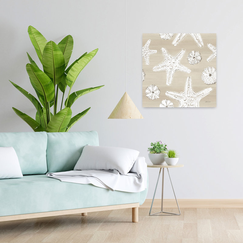 Plage, trésors, motif abstrait, étoile de mer, art côtier, H 24 po x l 24 po