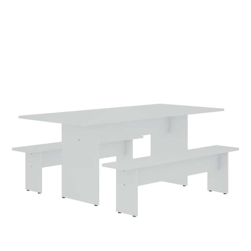 Nomad Modern 3-Piece Dining Set with Dining Benches in White, White