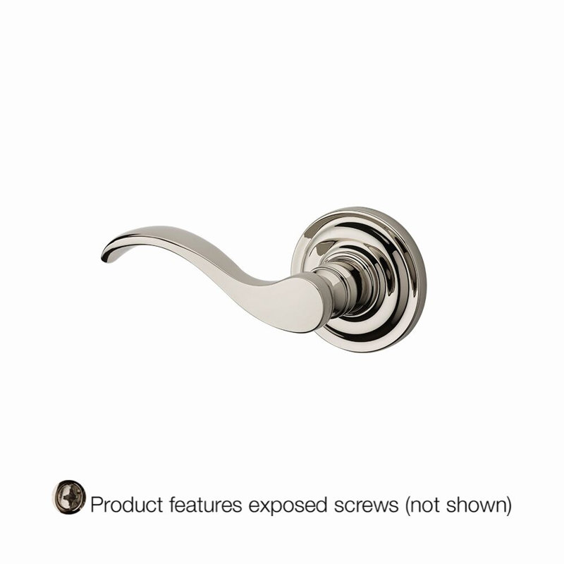 Curve Single Dummy Door Lever with Traditional Round Rose, Right, Polished Nickel