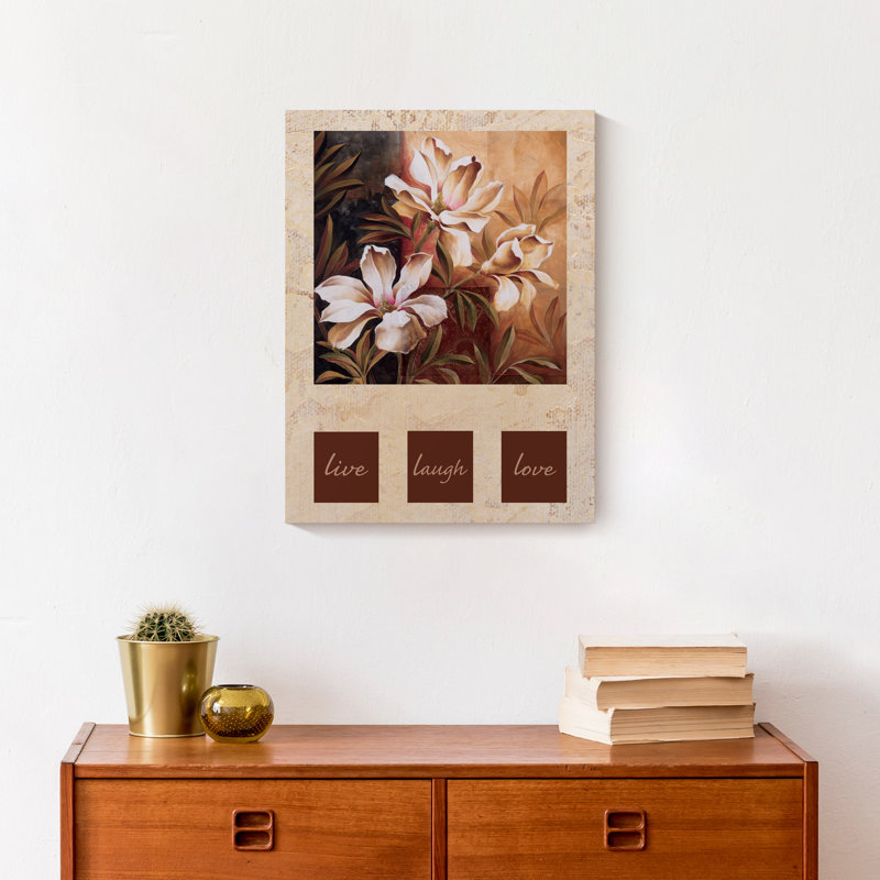 «Magnolia Live Laugh Love» sur toile, H 37,75 po x l 25,75 po x P 1,75 po, Cadre flottant noir