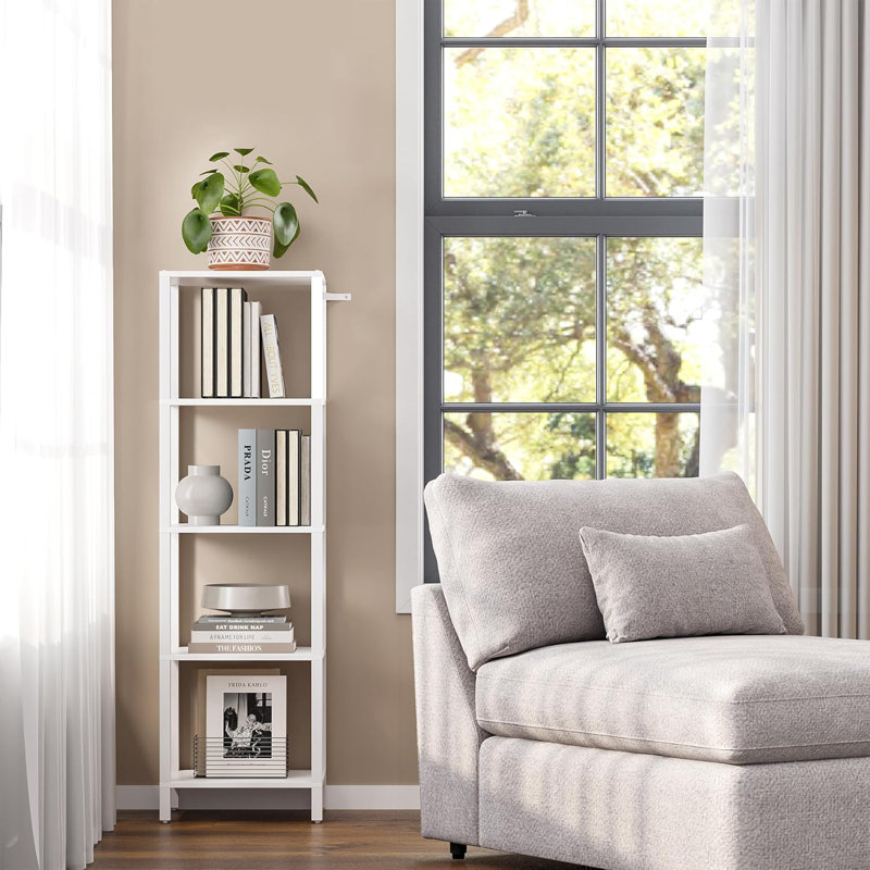Tall Bookcase Shelf For Small Spaces, Narrow Stackable Storage Shelf For Living Room, Office, Study, Entryway - Industrial Rustic Design
