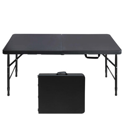 Table pliante 4 pi pour le camping, noir. Intérieur et extérieur fonctionnel. Capacité de 135 kg. Fixation facile et facile à transporter. Table de camping à surface lisse et imperméable, pour les occasions. Limite de poids.