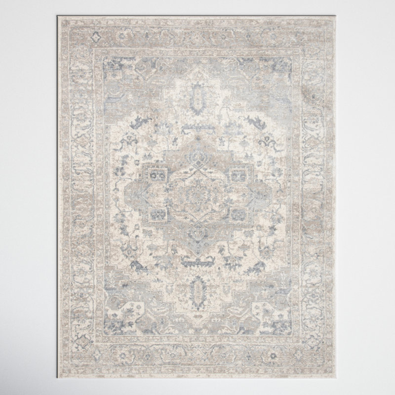 Tapis oriental ivoire / gris Aurich, Rectangle 6 pi x 9 pi