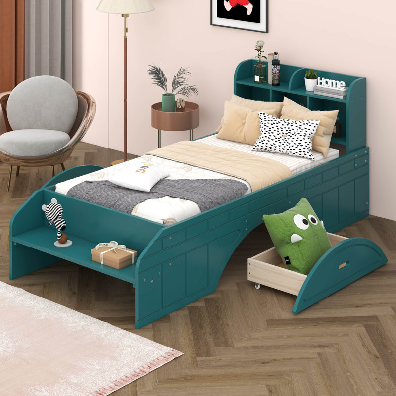 Lit avec bibliothèque Abbigaile, Vert