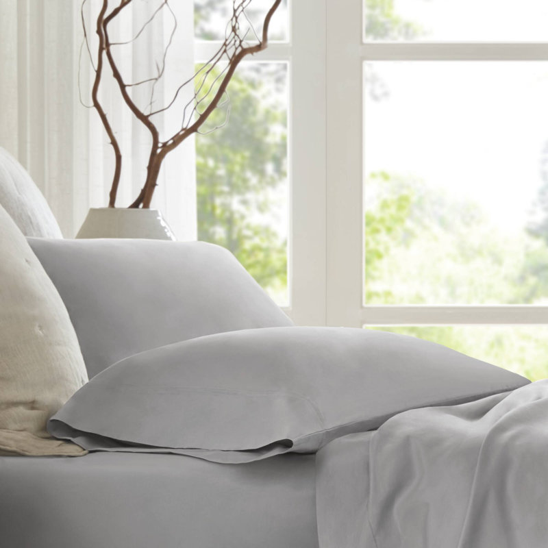 100% Egyptian Cotton Grey Sateen 2-Piece Standard Sham Pillowcase Set, Grey, Standard Sham