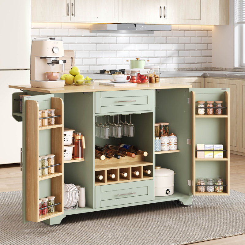 120 cm W Kitchen Cart with Top, Green