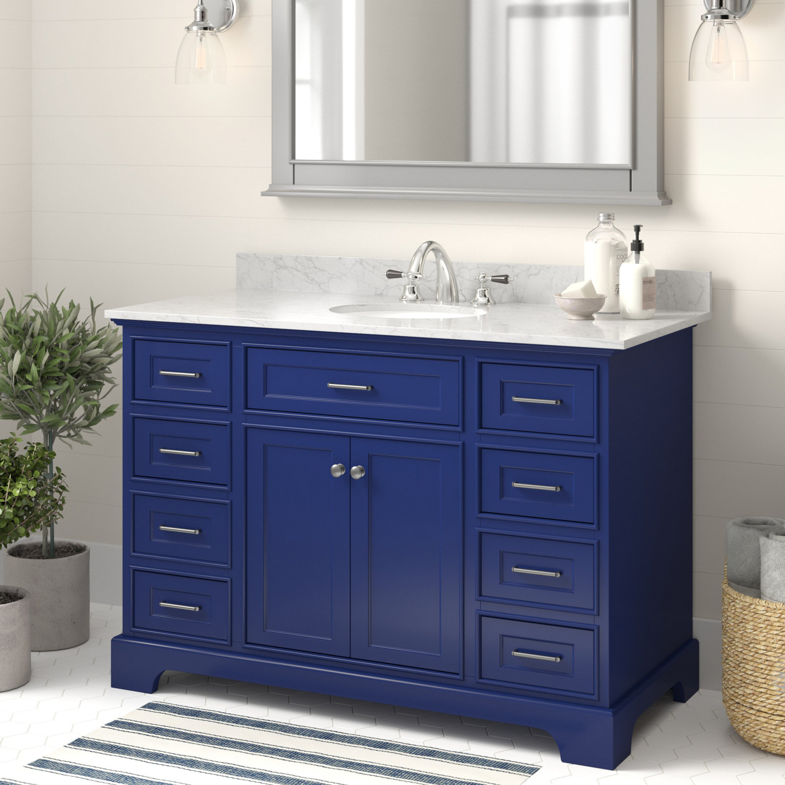 Ronnie 48'' Single Bathroom Vanity, Carrara Marble, Royal Blue