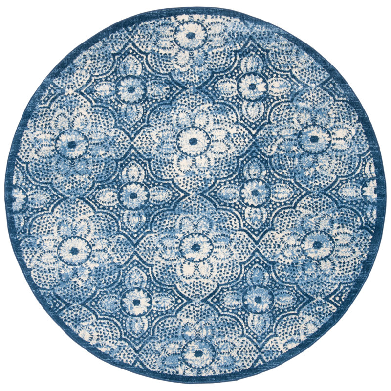 Tapis ikat bleu marine / crème Martha Stewart, Rond 4 pi
