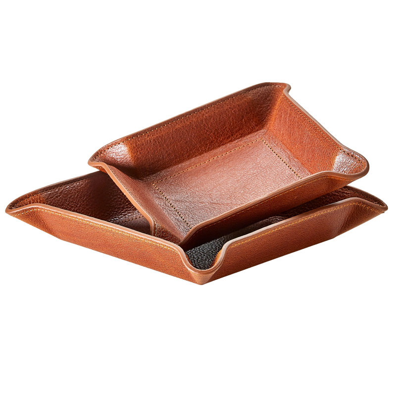 Harness Leather Bedside Catchall Tray, 5.5" W x 1.4" D x 5.5" H