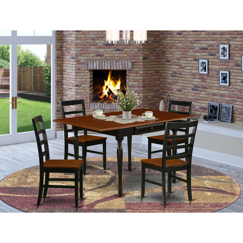 Ensemble de table de salle à manger 5 pièces moderne comprenant une table rectangulaire en bois avec Dropleaf et 4 chaises de salle à manger, noir et cerise