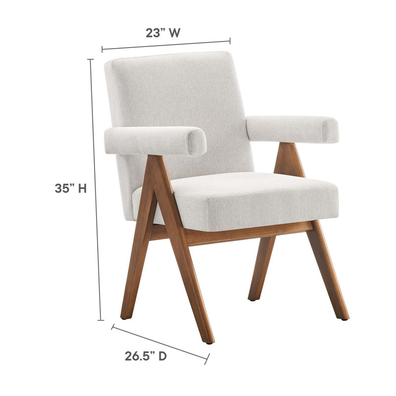 Modway Lyra Fabric Arm Chair Dining Chair, Ivory Fabric