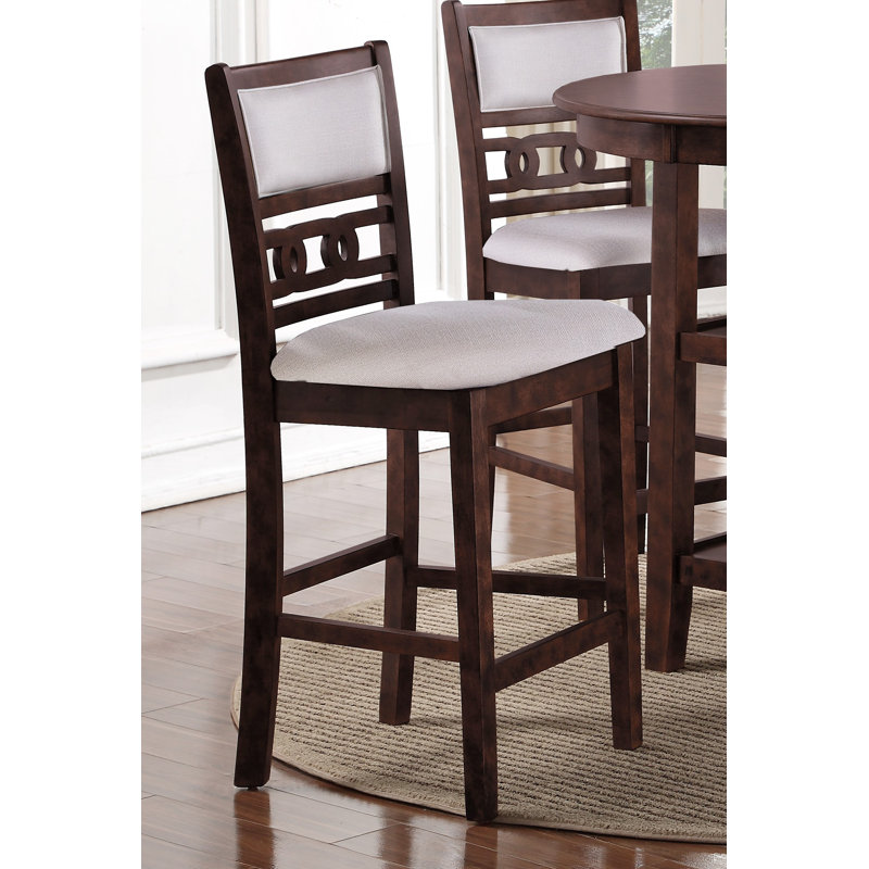Ziemer Upholstered Counter Stool with Solid Wood Frame, Cherry Brown