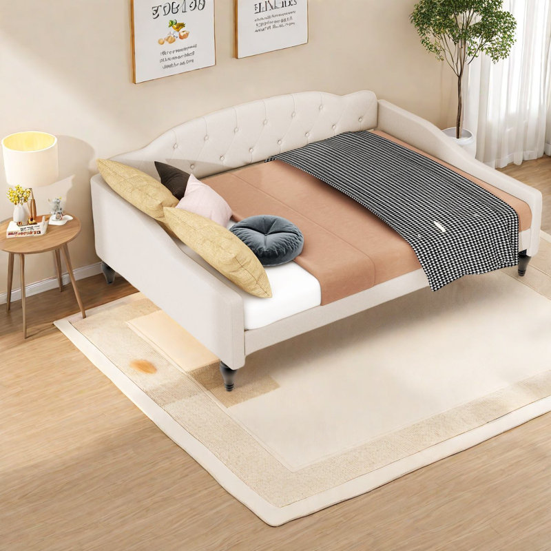 Durable Upholstered Tufted Beds, Beige, Modern Living