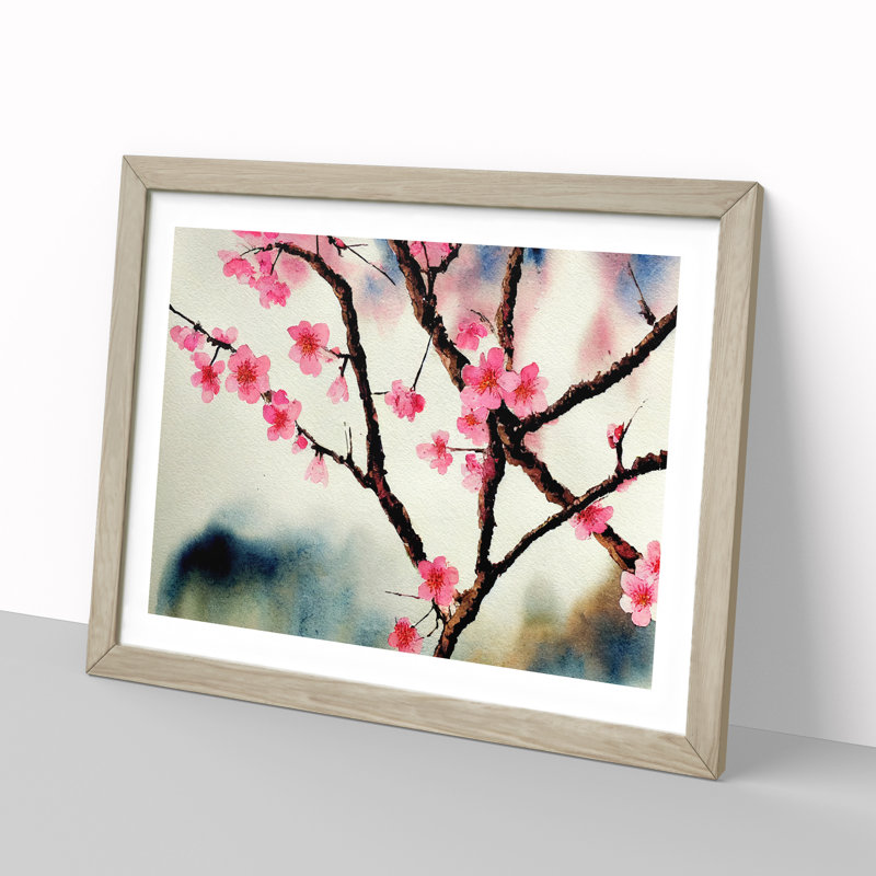 Cherry Blossom Watercolour Flowers Vol.4 - Framed Print, 46cm H x 64cm W x 2cm D, Oak