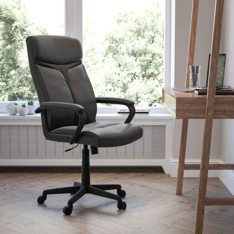 High Back LeatherSoft Executive Swivel Office Chair w/ Slight Mesh Accent