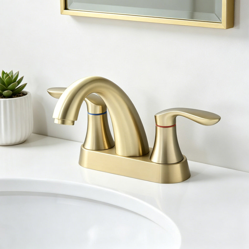 Robinet de salle de bain central 4 ", 4 poignées, or brossé avec bonde escamotable pour lavabo, Brushed Gold