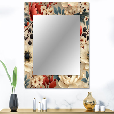 Clennie Vintage White Boho Floral Garden Delights - miroir décoratif floral, grand miroir mural floral, impression d'art en métal
