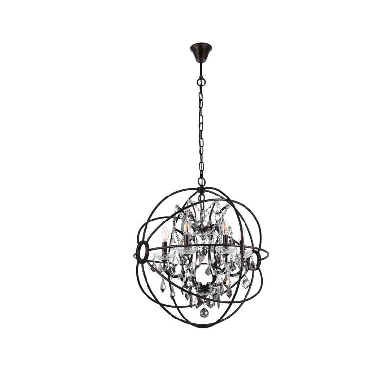 Lustre sphérique unique à 6 lumières Svante, Bronze foncé, Ombrage argent (gris)