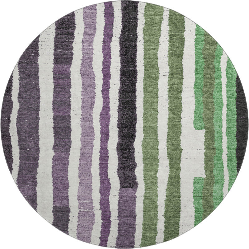 Premium Machine Washable Kemmer AMF1961 Stripes Rug, Round 8'