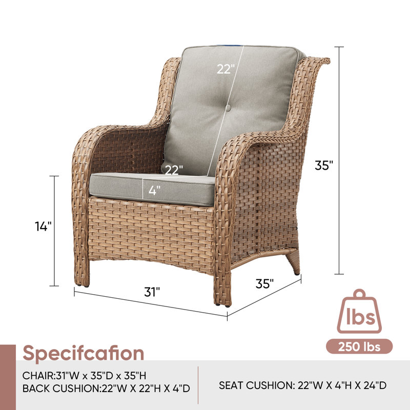 Carolina Outdoor PE Wicker Patio Chairs with Cushions, Beige, Yellow