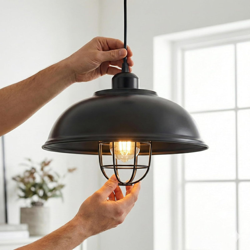 1 - Light Black Caged Pendant, No