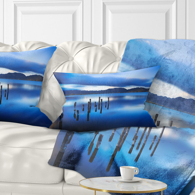 Coussin Blue Lake Sunset with Pier