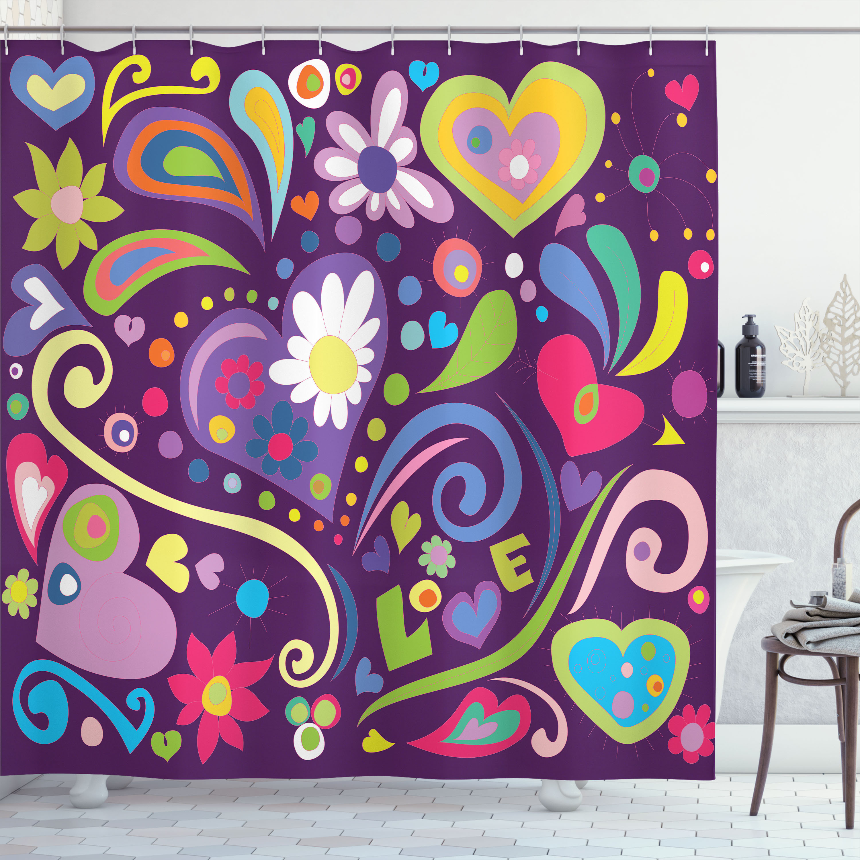 Canada Love Pattern Print Bathroom Shower Curtain
