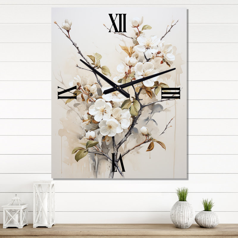 White Apple Blossom Whispers I - Horloges murales Apple Blossom, Très grand