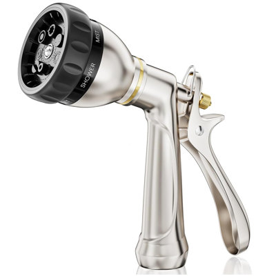Garden Hose Nozzle 100% Heavy Duty Metal, Water Hose Sprayer With 7 Watering Patterns, Rear Trigger Design, High Pressure Nozzle Sprayer For Watering Plants, Car And Pet Washing