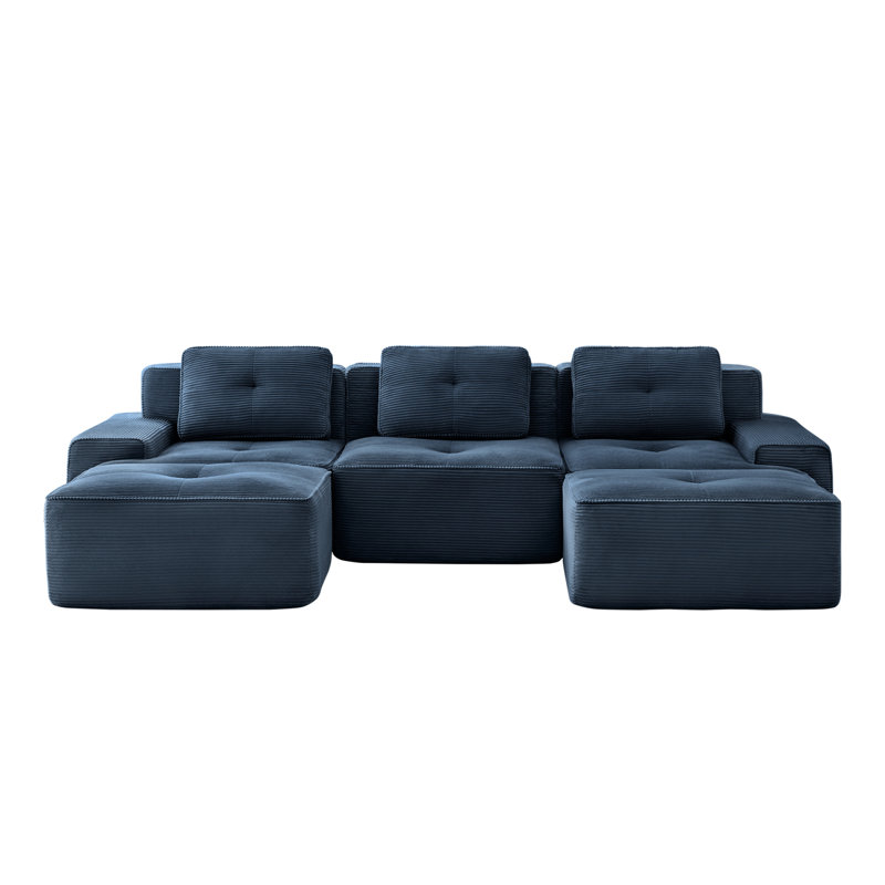 Canapé modulaire en forme de U de 117 po avec siège profond et repose-pieds de 117 po, Bleu