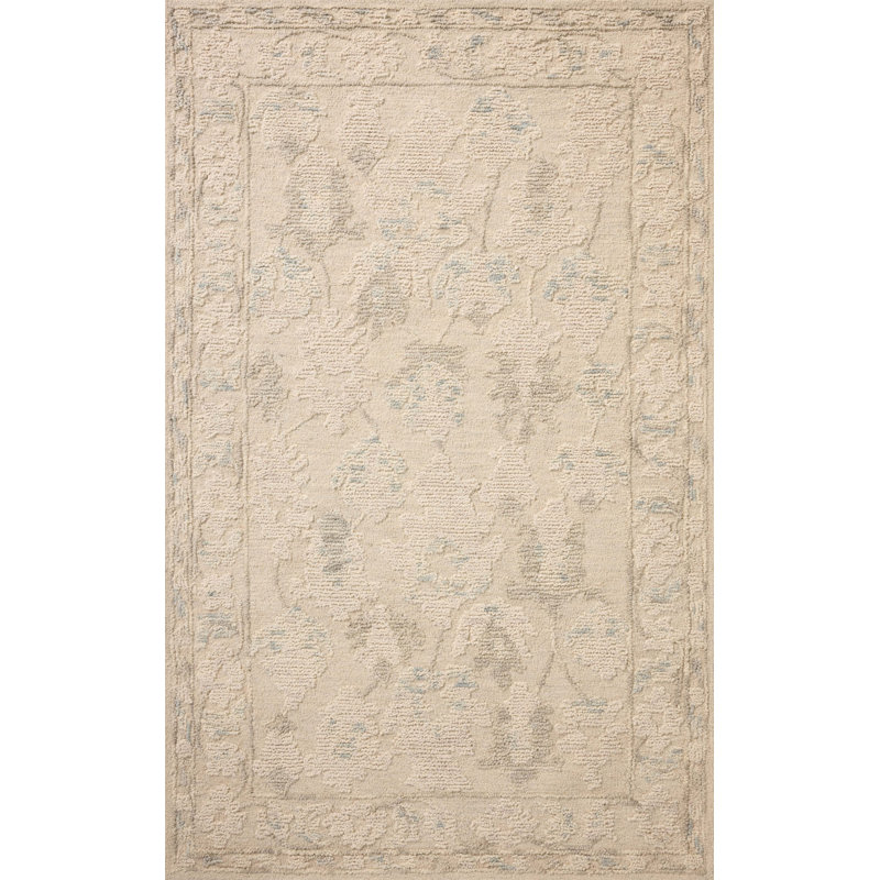 Tapis ivoire / ciel Grishma, Rectangle 5 pi x 7 pi 6 po