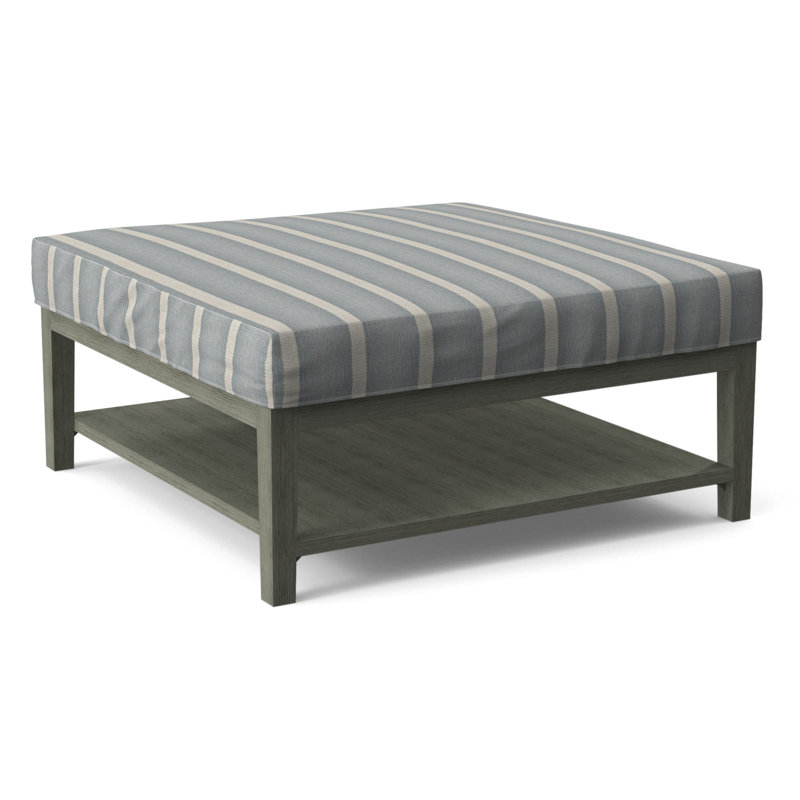 Hammond Square Ottoman, Light Blue and White Stripe; 0256-54, Frost White Finish