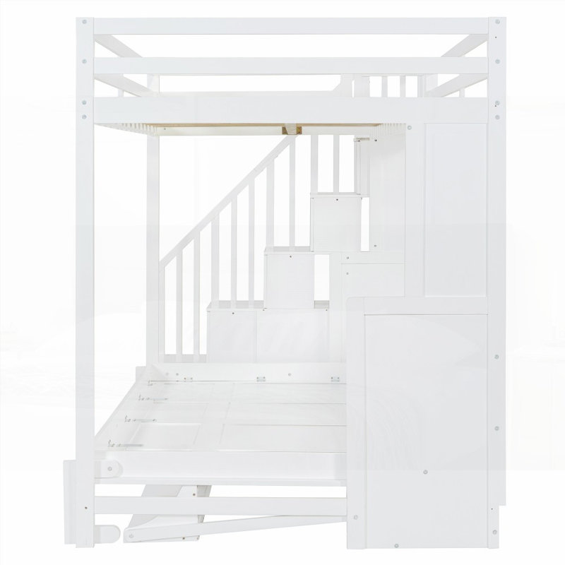 Lit double escamotable sur lit double avec lève-personne hydraulique Conception de bureau, aucun sommier requis, soutien solide, blanc