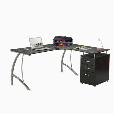 Bureau d'ordinateur moderne en L avec classeur et rangement Techni Mobile