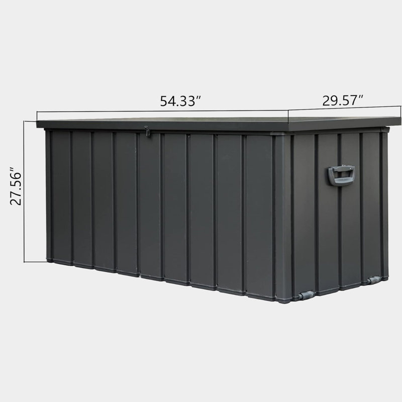 Cypress Backyard Water Resistant Steel Lockable Deck Box with Wheels in Black, 27.56" H x 54.33" W x 29.57" D