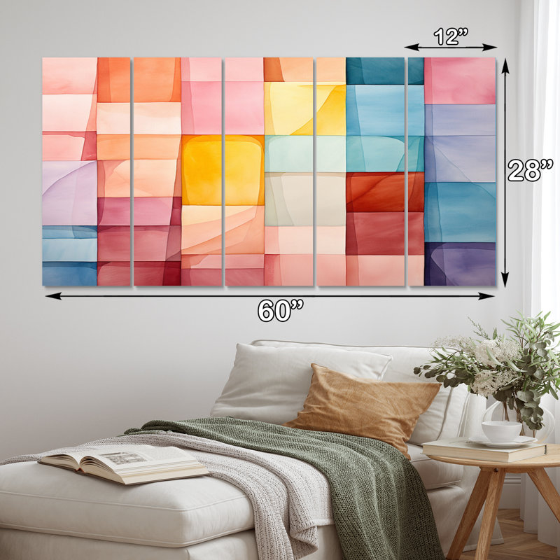 Hardedge Pastel Symetry III - 5 pièces sur toile tendue