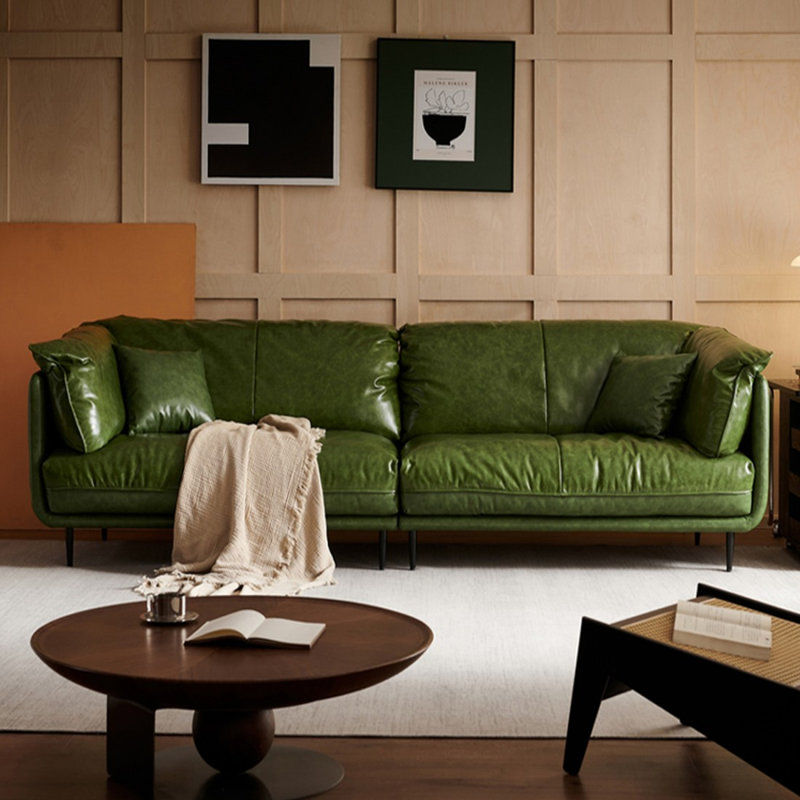 Causeuse-coussin modulaire en cuir véritable vert, H 32,68 po x l 86,61 po x P 38,58 po