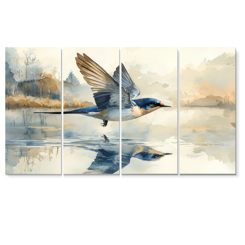 Oiseau hirondelle écumant l'eau - Art mural oiseau - ensemble de décorations murales modernes, H 28 po x l 48 po